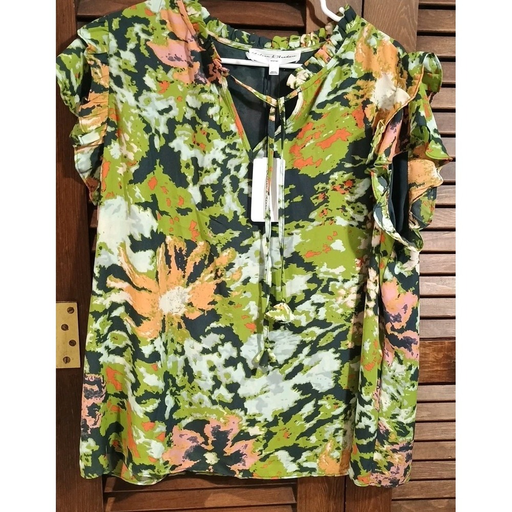 NWT Chelsea & Theodore Blurred Green‎ Ruffle Sleeve Watercolor Blouse Shirt 1X